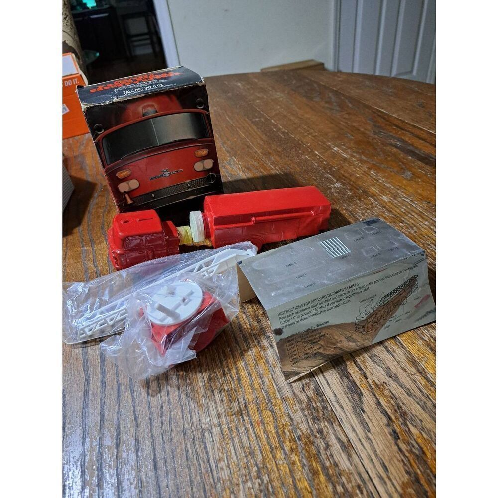 Vintage 70s Avon Red Sentinel Firetruck Deep Woods After Shave Talc Decater Full